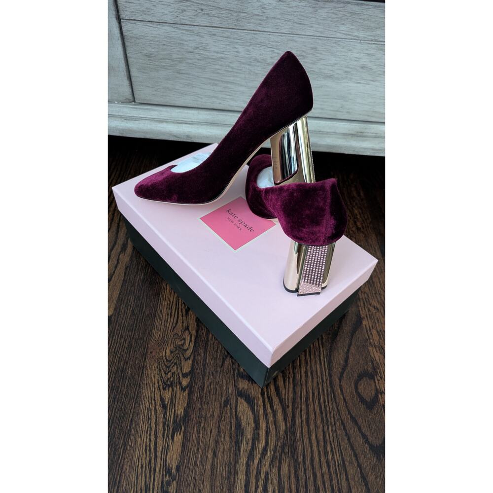 Kate Spade Velvet Rhinestone Block Heel Sybil Pumps NIB